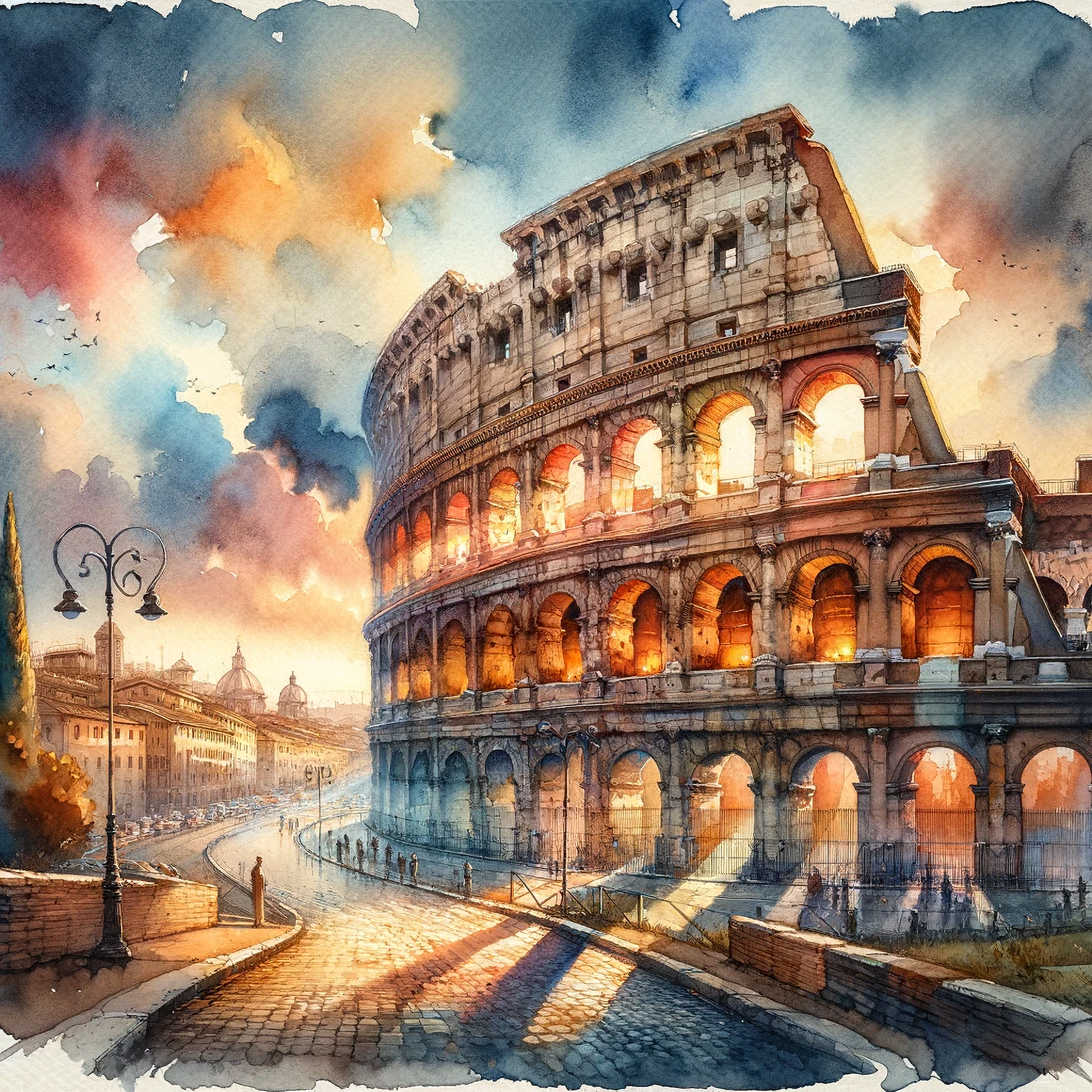 Roman Sunset Dream – Das Kolosseum in Aquarell-Magie